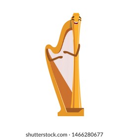 Funny Harp Musical Instrument Cartoon Character Vector Illustration