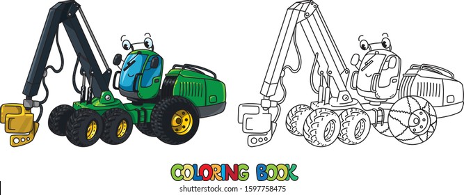 Funny harvester car with eyes coloring book