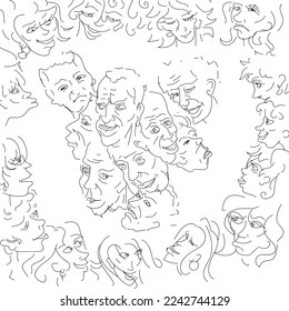 Funny head men and women line drawing