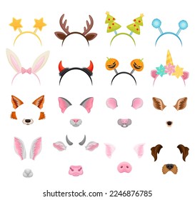 Funny Headbands and Face Animal Mask for Party Big Vector Set