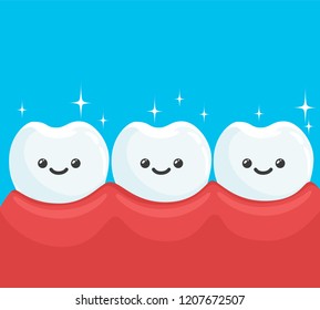 Funny Health and Clean Teeth Row Sparkling. Cartoon Character for Dentistry Design Concept Vector Illustration