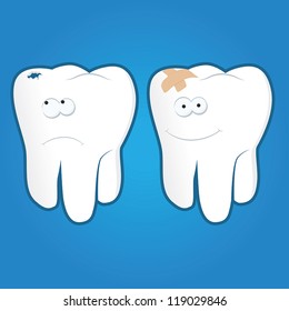 Funny healthy and decayed teeth characters
