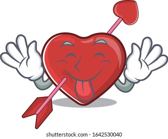 Funny heart and arrow mascot design with Tongue out