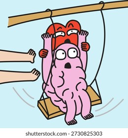 Funny Heart And Brain Can't Stop Having A Mood Swings Concept Cartoon Character illustration
