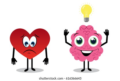 funny heart and brain illustration vector design