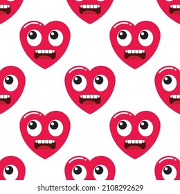 Funny Heart Cartoon Pattern Background. Character. Vector