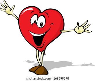 funny heart cartoon standing with open arms