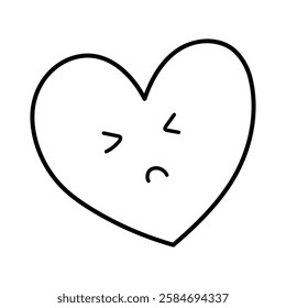 Funny heart character in outline isolated on white background. Cute heart clipart. Great for Valentine's Day and Love coloring pages or prints. Vector illustration