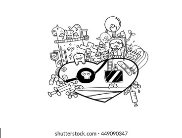 Funny heart doodle cartoon vector