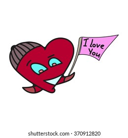Funny heart with flag " I Love You ". Vector graphic eps10.