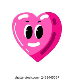 Funny Heart isolated on white background. Valentine's Day character in groovy style. Trendy retro 60s 70s style emoji. Illustration for party invitation, poster, sticker, template, wall art print