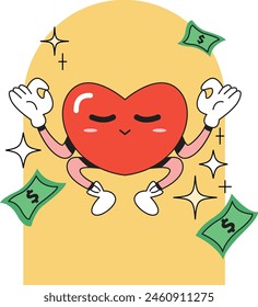 Funny heart meditation character illustration abstract art