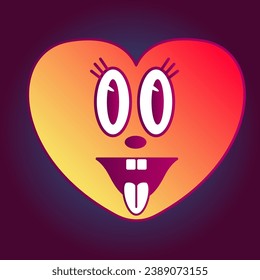 Funny Heart Retro Gradient Heart Character Doodle Red Orange Face Avatar Icon Design Element Pattern Heart Icon Art Picture Illustration