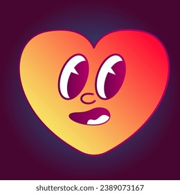 Funny Heart Retro Gradient Heart Character Doodle Red Orange Face Avatar Icon Design Element Pattern Heart Icon Art Picture Illustration