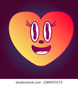 Funny Heart Retro Gradient Heart Character Doodle Red Orange Gesichter Avatar Design Element Muster Herzsymbol Illustration