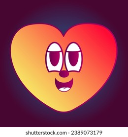 Funny Heart Retro Gradient Heart Character Doodle Red Orange Face Avatar Icon Design Element Pattern Heart Icon Art Picture Illustration