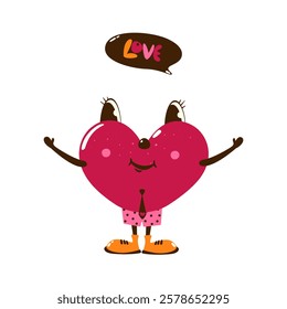Funny heart. Romantic, cute character for Valentine's Day, declaration of love. Vector illustration.