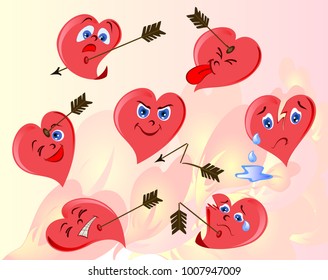 Funny heart set of emotions. EPS10 vector illustration