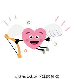 Funny heart with wings and arrows and bow. Vector illustration