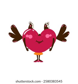 Funny heart with wings. Romantic, cute character for Valentine's Day, declaration of love. Vector illustration.