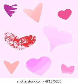 Funny hearts in different shapes and colors