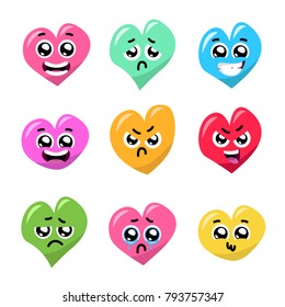 Funny hearts with emotions. Vector illustration
