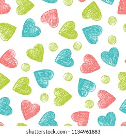 Funny hearts. Hand drawn. Seamless vector pattern for your design. Great for Baby, Valentine's Day, Mother's Day, wedding, scrapbook, surface textures.