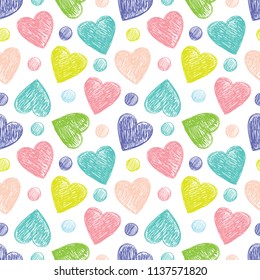 Funny hearts. Hand drawn. Seamless vector pattern for your design. Great for Baby, Valentine's Day, Mother's Day, wedding, scrapbook, surface textures.
