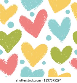Funny hearts. Hand drawn. Seamless vector pattern for your design. Great for Baby, Valentine's Day, Mother's Day, wedding, scrapbook, surface textures.
