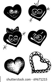 Funny hearts isolated on the white background (hand drawn)