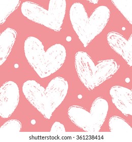 Funny hearts on a red background. Hand draw. Seamless vector pattern for your design. Great for Baby, Valentine's Day, Mother's Day, wedding, scrapbook, surface textures.
