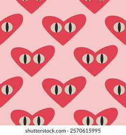 Funny hearts seamless pattern for Valentine's Day card, poster, decoration, printing on phone cases, fabrics, paper, wallpaper