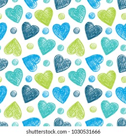 Funny hearts. Seamless vector pattern for your design. Great for Baby, Valentine's Day, Mother's Day, wedding, scrapbook, surface textures.