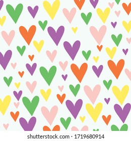 Funny hearts. Seamless vector pattern for your design. Great for Valentines Day, Mother's Day, wedding.