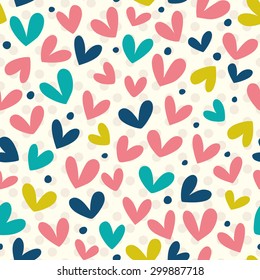 Funny hearts. Seamless vector pattern for your design. Great for Baby, Valentine's Day, Mother's Day, wedding, scrapbook, surface textures.