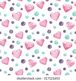 Funny hearts. Seamless vector pattern for your design. Great for Baby, Valentine's Day, Mother's Day, wedding, scrapbook, surface textures.