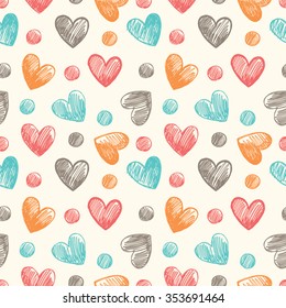 Funny hearts. Seamless vector pattern for your design. Great for Baby, Valentine's Day, Mother's Day, wedding, scrapbook, surface textures.