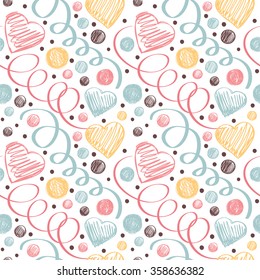 Funny hearts. Seamless vector pattern for your design. Great for Baby, Valentine's Day, Mother's Day, wedding, scrapbook, surface textures.