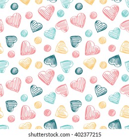 Funny hearts. Seamless vector pattern for your design. Great for Baby, Valentine's Day, Mother's Day, wedding, scrapbook, surface textures.