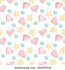 Funny hearts. Seamless vector pattern for your design. Great for Baby, Valentine's Day, Mother's Day, wedding, scrapbook, surface textures.