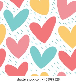 Funny hearts. Seamless vector pattern for your design. Great for Baby, Valentine's Day, Mother's Day, wedding, scrapbook, surface textures.