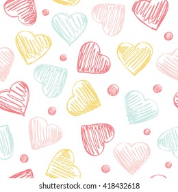Funny hearts. Seamless vector pattern for your design. Great for Baby, Valentine's Day, Mother's Day, wedding, scrapbook, surface textures.