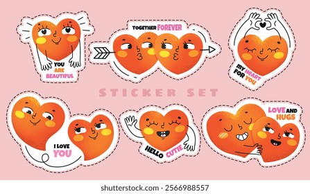 Funny hearts. Set of stickers for Valentine's Day, romantic letters, notebooks, etc.