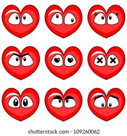Funny hearts smiley faces set