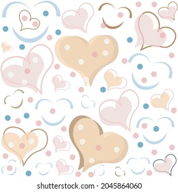 Funny hearts vector pattern. Ideal for children's decorations.