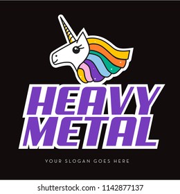 Funny Heavy Metal Unicorn Design, Multicolor on black