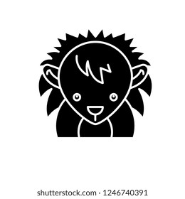 Funny hedgehog black icon, vector sign on isolated background. Funny hedgehog concept symbol, illustration 