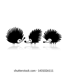 Funny hedgehog, black silhouette for your design