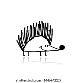 Funny hedgehog, black silhouette for your design