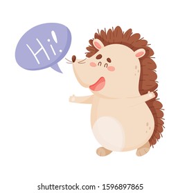 Funny Hedgehog Character Greeting Someone Waving Paws Vector Illustration